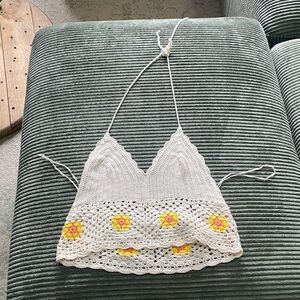 Aerie Crochet Halter Crop Top in White and Yellow